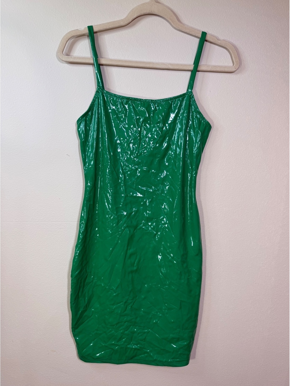 Fashion Nova Green latex style Shiny Bodycon Dress Size Small
